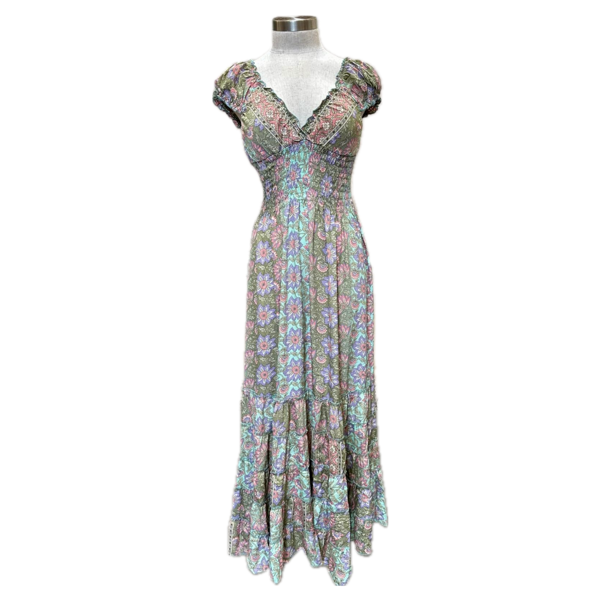 Off-Shoulder Printed Polyester Long Dress (3089)