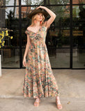 Off-Shoulder Printed Polyester Long Dress (3089)