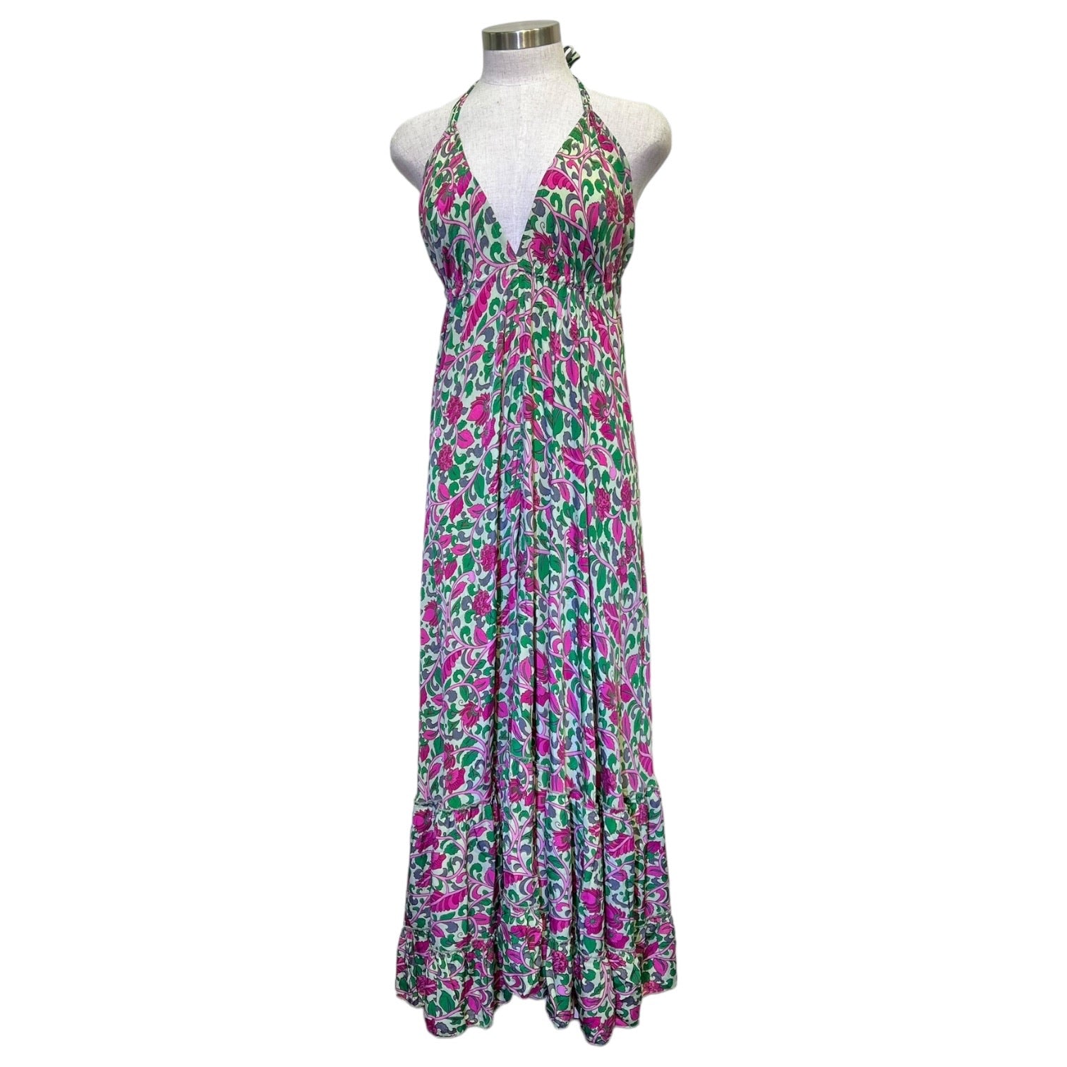 Printed Polyester Long Halter Dress (3256)