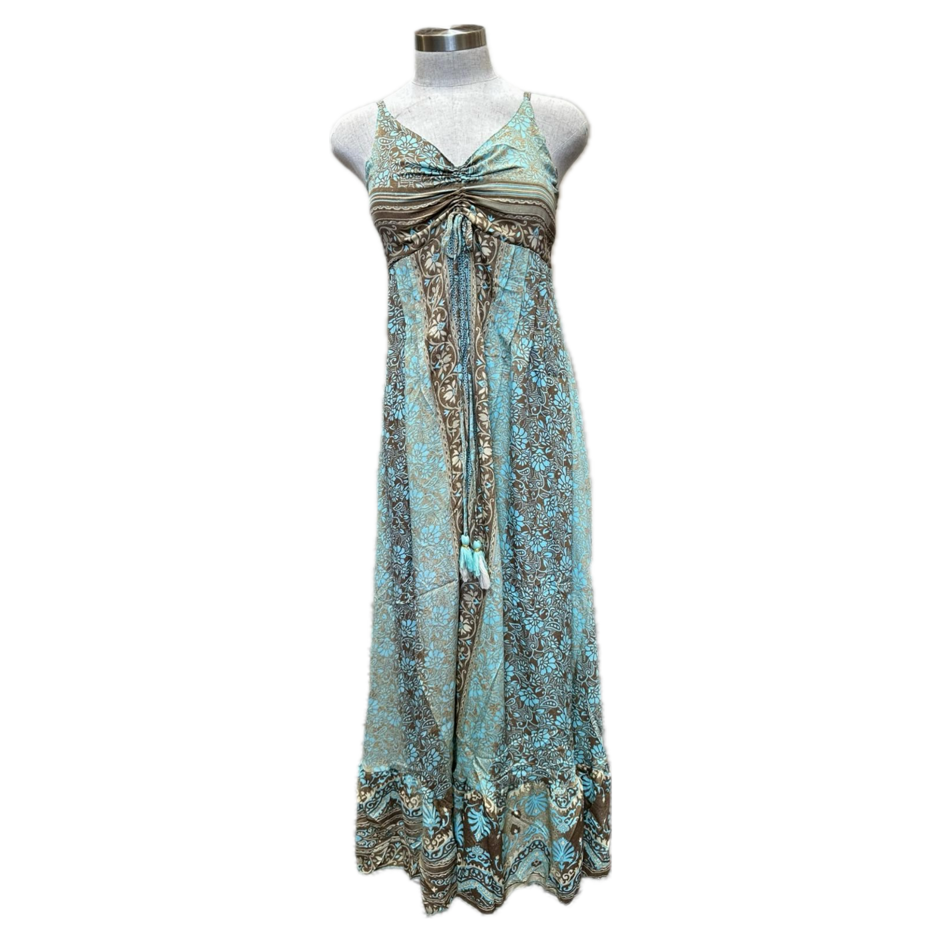 Adjustable Top Printed Polyester Long Dress (3432)