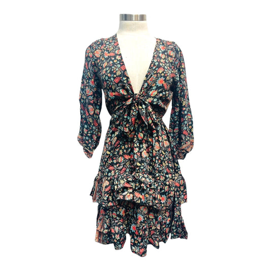 Printed Polyester Short Dress with Front Tie