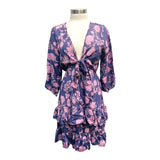 Printed Polyester Short Dress with Front Tie