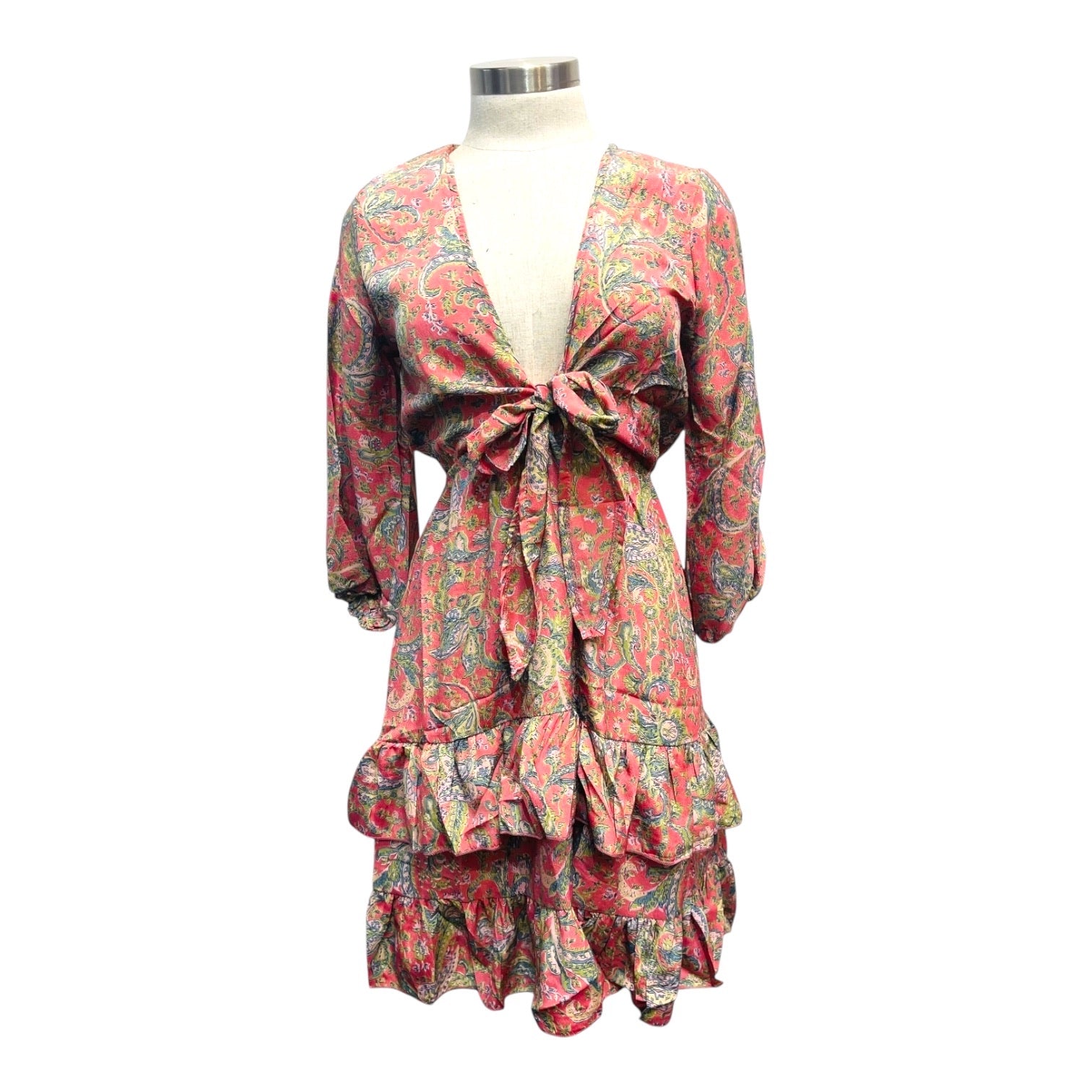 Printed Polyester Short Dress with Front Tie