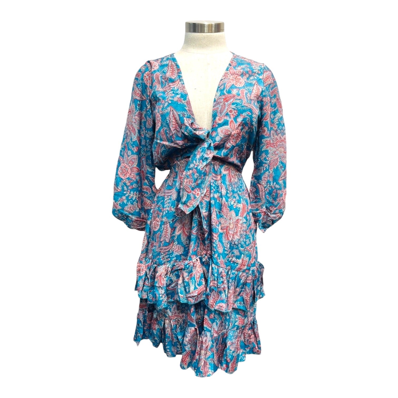 Printed Polyester Short Dress with Front Tie