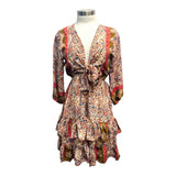 Printed Polyester Short Dress with Front Tie