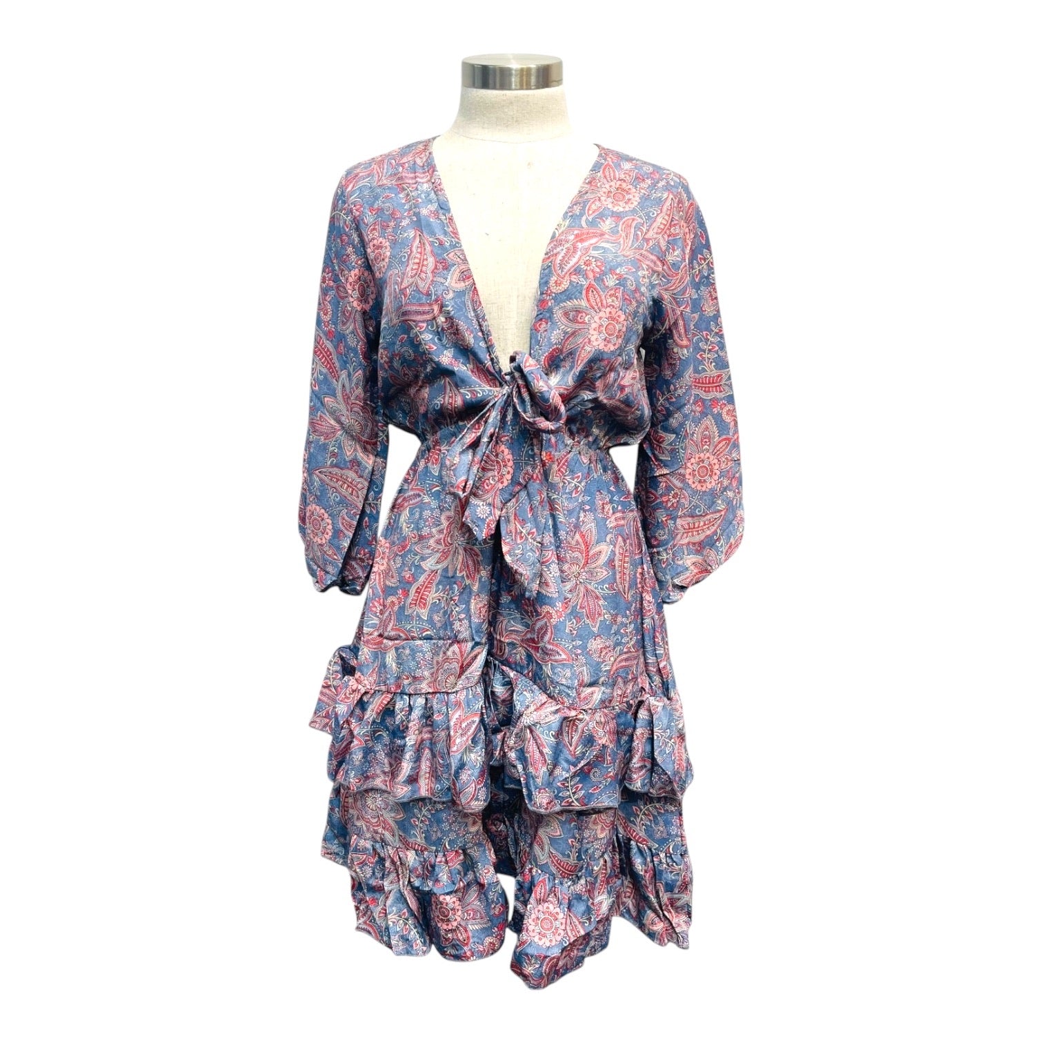 Printed Polyester Short Dress with Front Tie