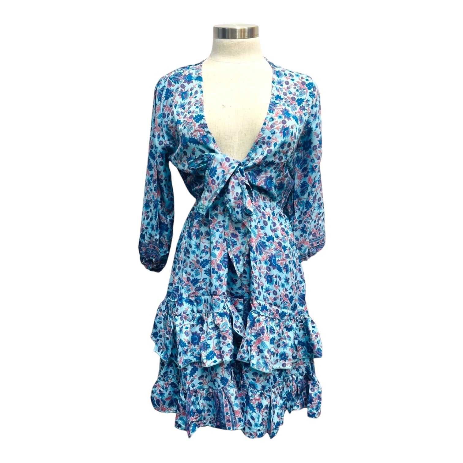 Printed Polyester Short Dress with Front Tie