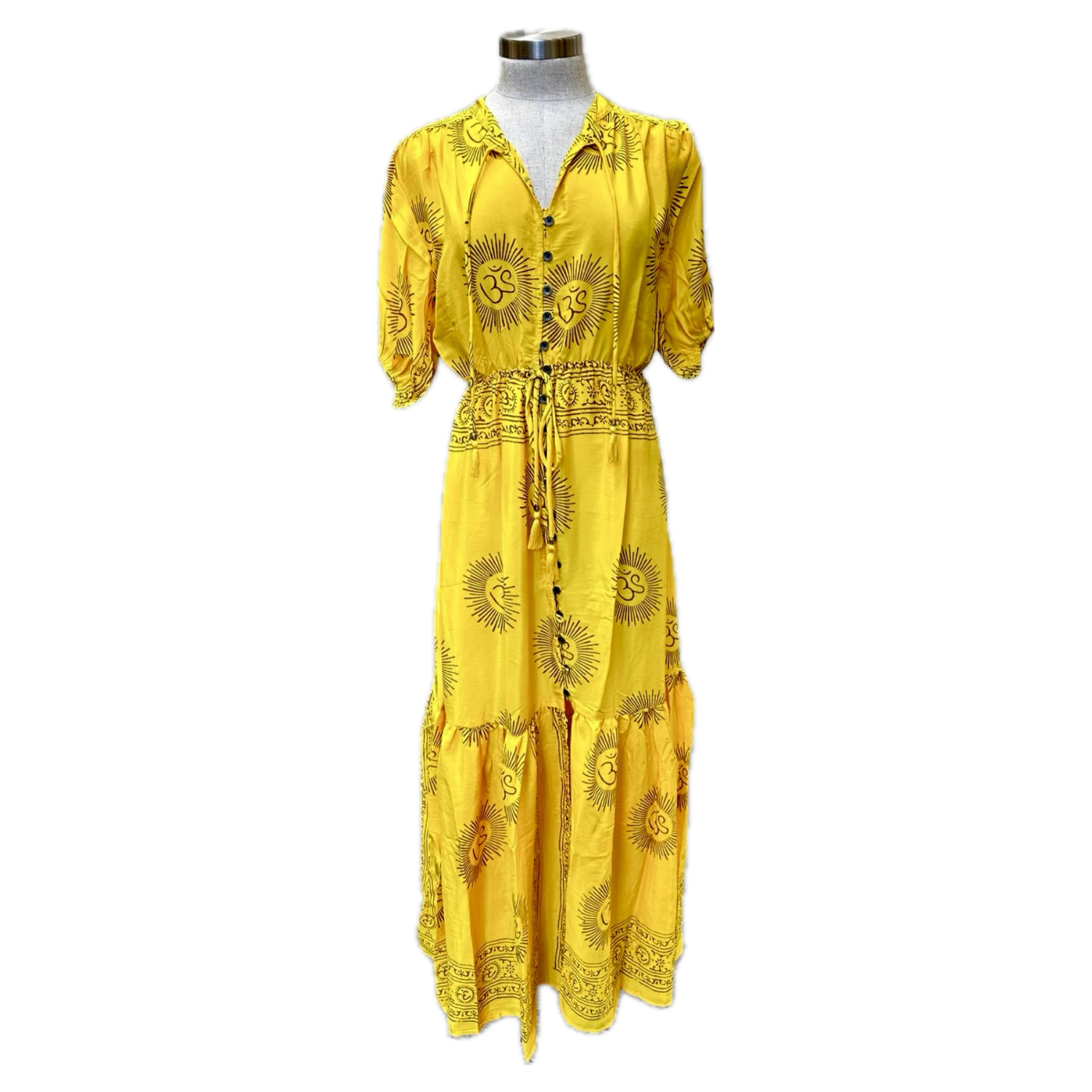 Om / Shiva Print Polyester Button Dress (3507)